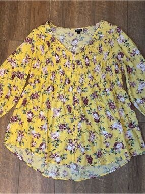 TORRID Yellow Floral Cottagecore Button-Front Smocked Blouse